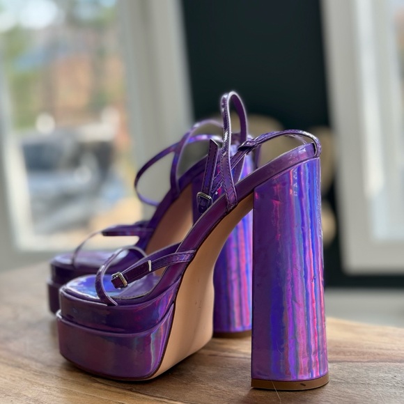 Purple Holographic Platform Ankle Strap Heels - Women’s 7 - Picture 7 of 9